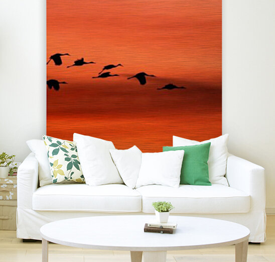 Sandhill Cranes at Sunset Reproduction