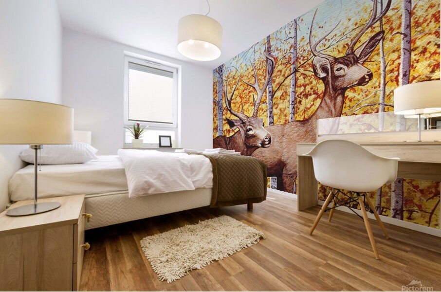 Mule Deer and Aspens    Mural print