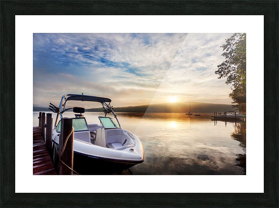 Dramatic Summer sunrise on lake Picture Frame print