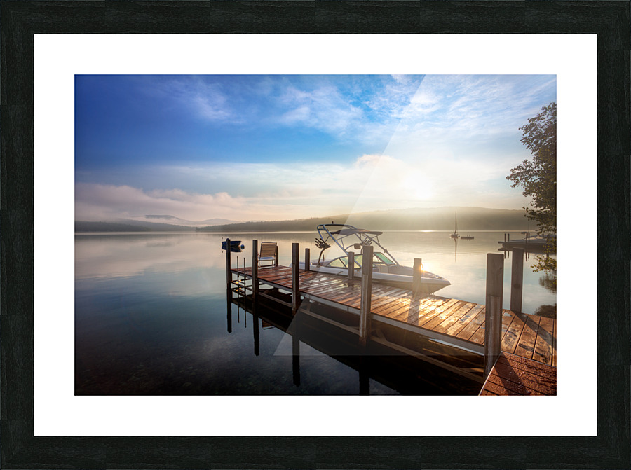 Cloudy sunrise over dock Picture Frame print