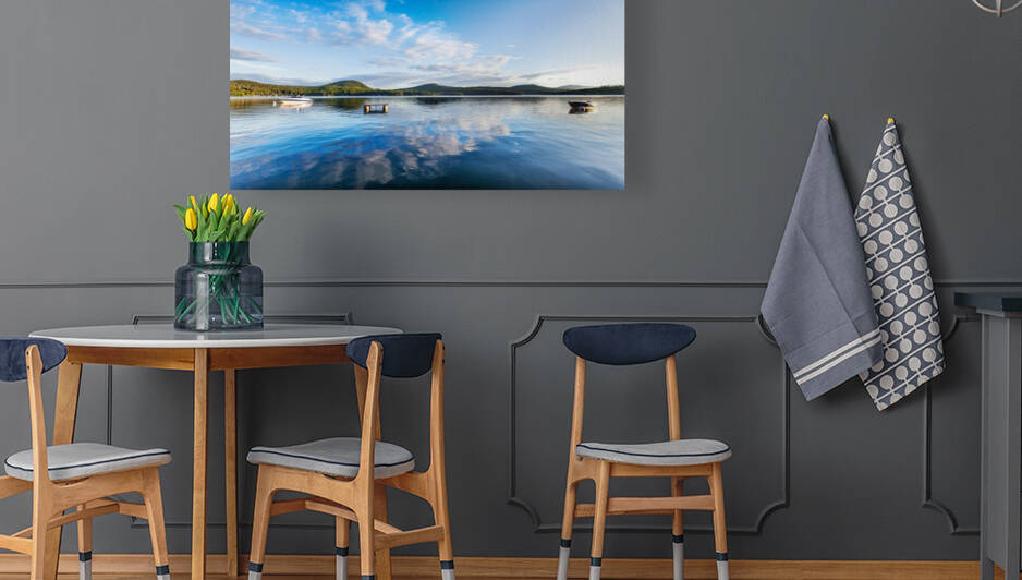 Lake panorama on summer morning by Jo Ann Snover
