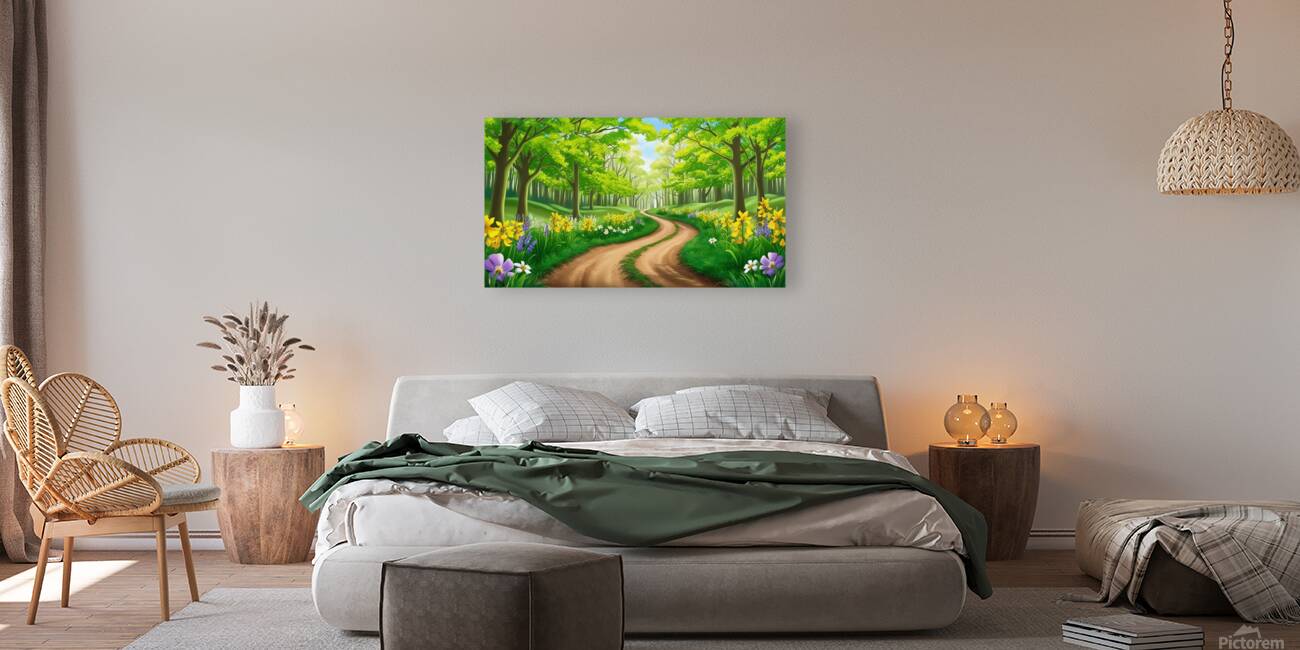 Lush Forest Path in Spring Reproduction