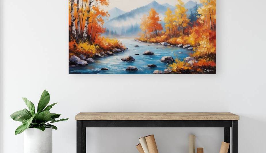 Golden Autumn Stream: A Serene Mountain Escape by Digi Mart