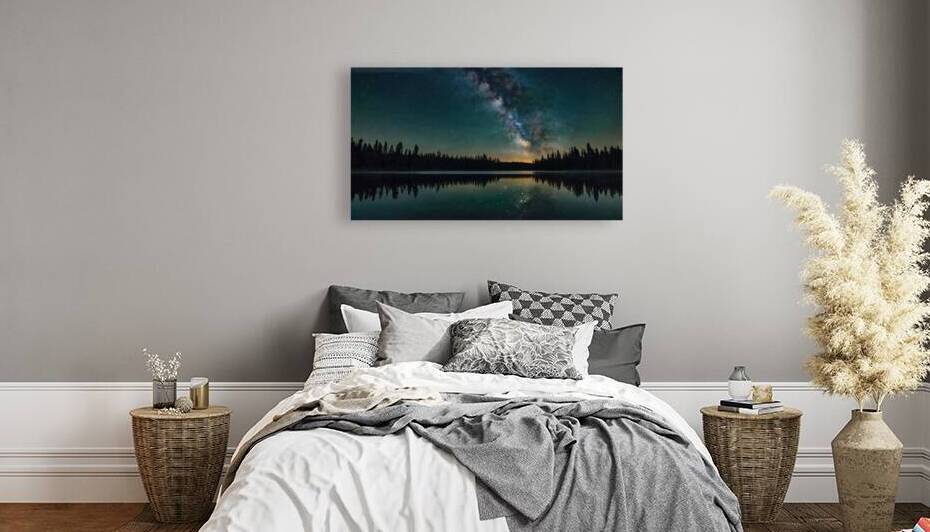 Celestial Reflections: A Starry Night Above a Calm Lake by Digi Mart