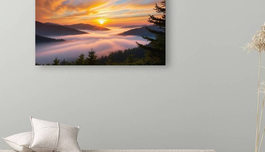 Golden Sunrise Over Misty Mountains by Digi Mart