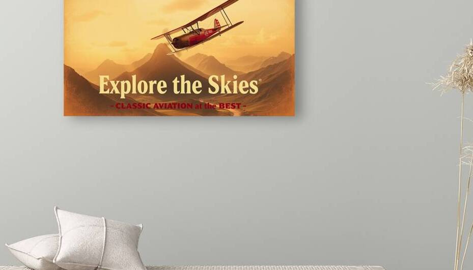 Vintage Aviation Adventure – Classic Biplane Over the Mountains by Digi Mart