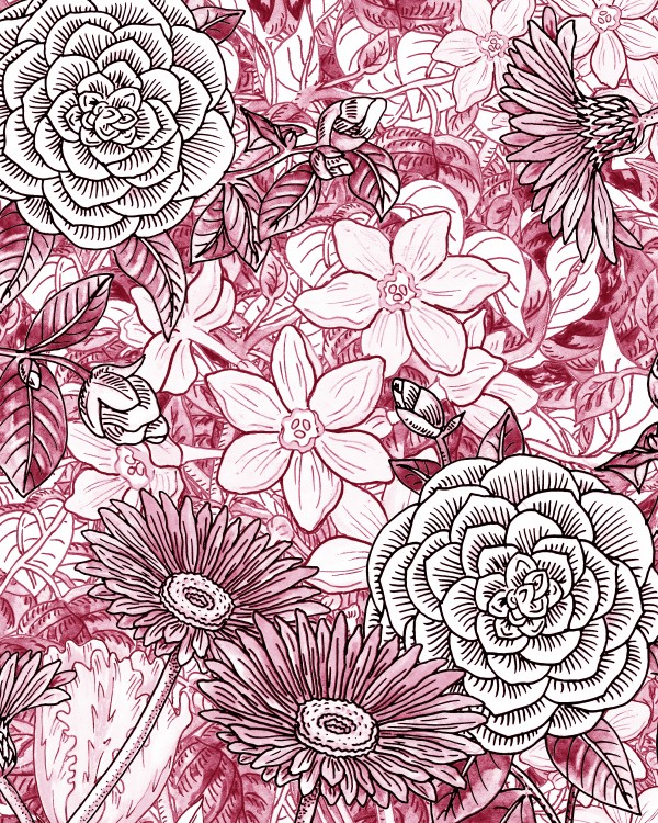 Watercolor Botanical Flowers Garden Pink Flowerbed I Digital Download