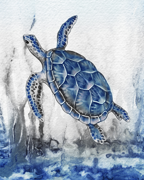 Watercolor Giant Turtle In Abstract Seaweed And Water IX Digital Download