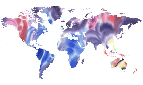 Watercolor Silhouette World Map Purple Blue Digital Download