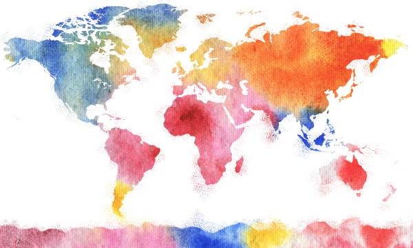 Watercolor Silhouette World Map Rainbow Sea Digital Download