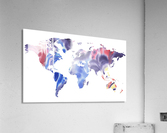 Watercolor Silhouette World Map Purple Blue Acrylic Print