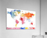 Watercolor Silhouette World Map Rainbow Sea Acrylic Print