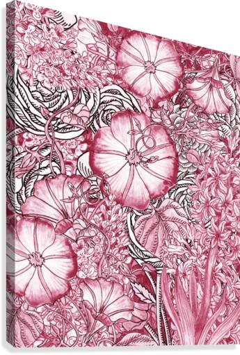 Watercolor Botanical Flowers Garden Pink Flowerbed VI Canvas Print