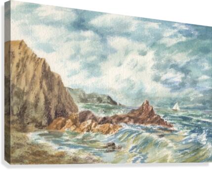 Vintage Storm At Rocky Shore Canvas Print