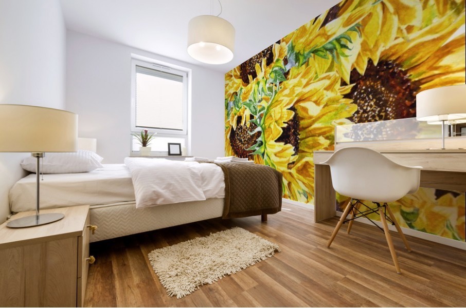 The Field Of Watercolor Sunflowers Pattern Mural print
