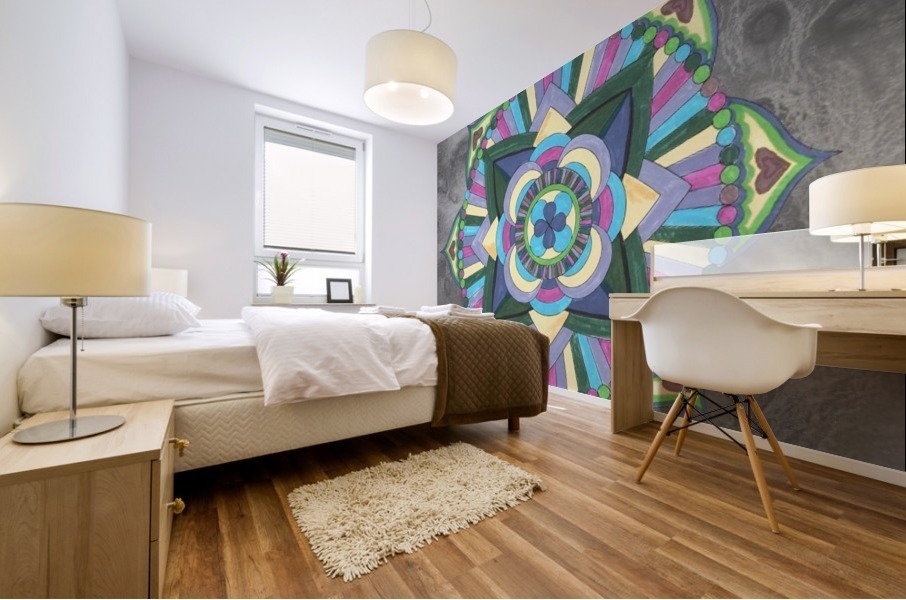 Hand Painted Mandala Watercolor Meditation On Gray Mural print