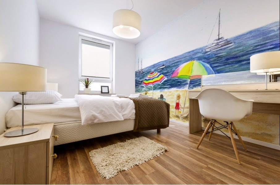 Two Umbrellas On The Beach Mural print