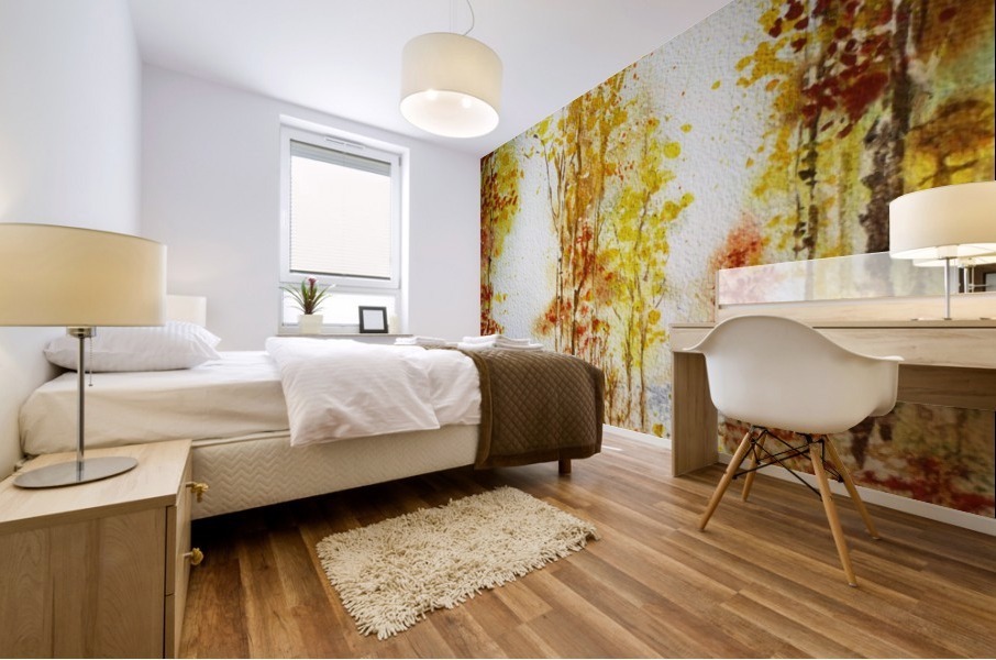 Autumn Forest Falling Leaves Mural print