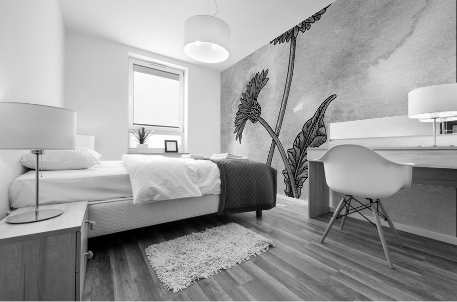 Gerbera Simple Gray Botanical Flower On Watercolor Marble  Mural print