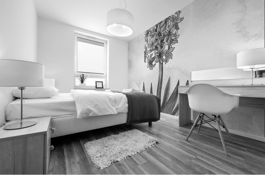 Hyacinth Simple Gray Botanical Flower On Watercolor Marble  Mural print