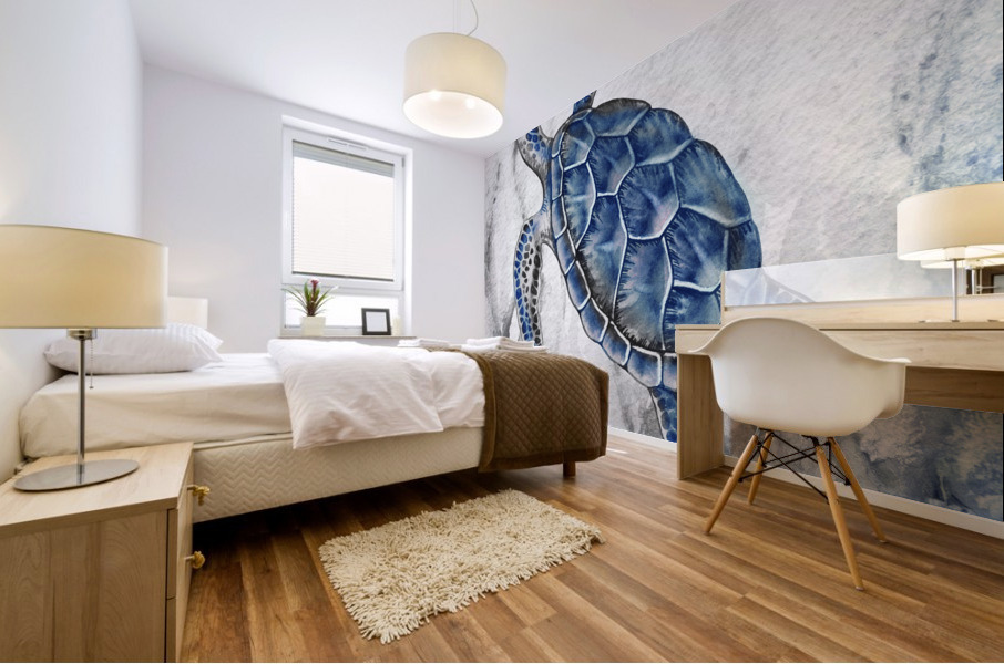 Watercolor Giant Turtle In Abstract Seaweed And Water IX Mural print