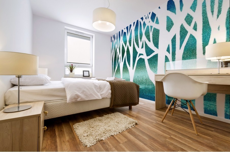 Blue Teal Forest  Mural print