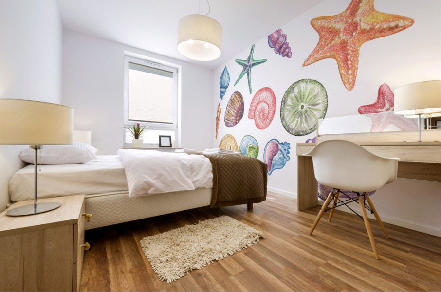Under The Sea Multicolor Shells And Stars Beach A Mural print