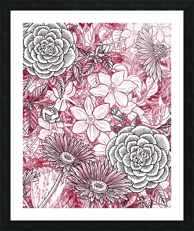 Watercolor Botanical Flowers Garden Pink Flowerbed I Picture Frame print
