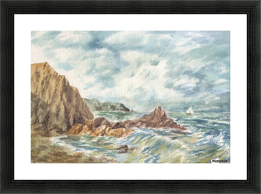 Vintage Storm At Rocky Shore Picture Frame print