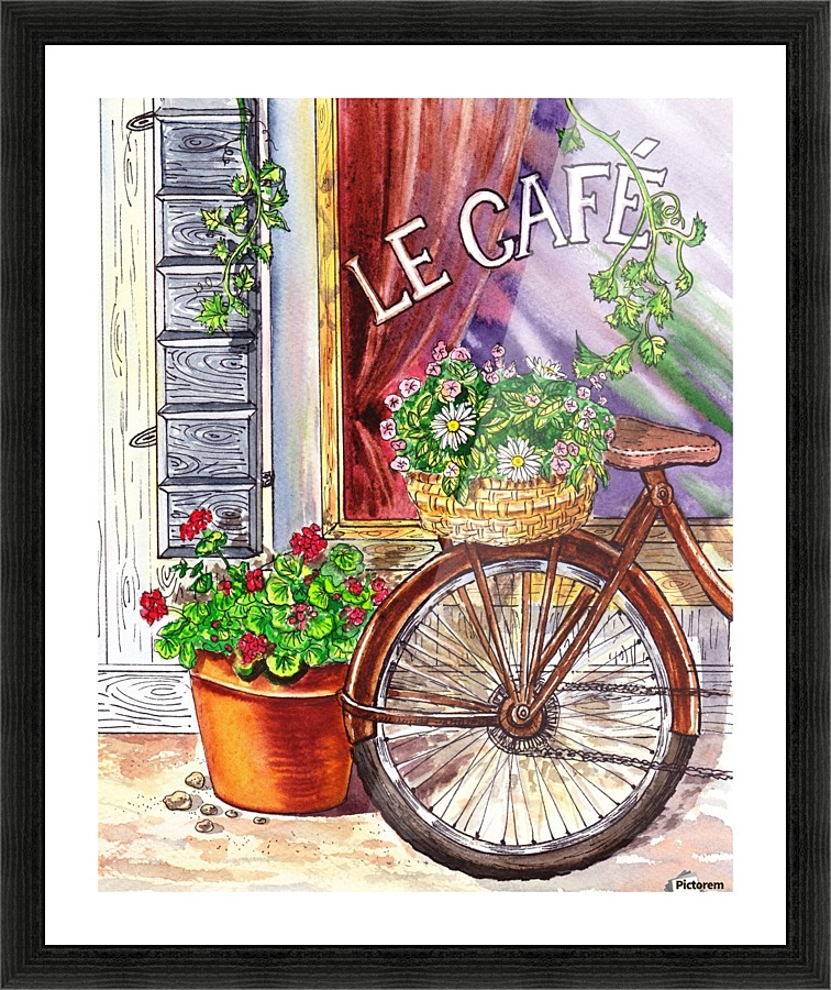 French Cafe And Bicycle With Basket Picture Frame print