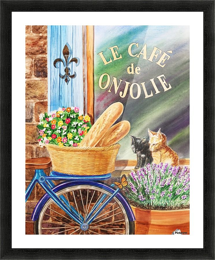 Bicycle With Basket At The Cafe Window Picture Frame print