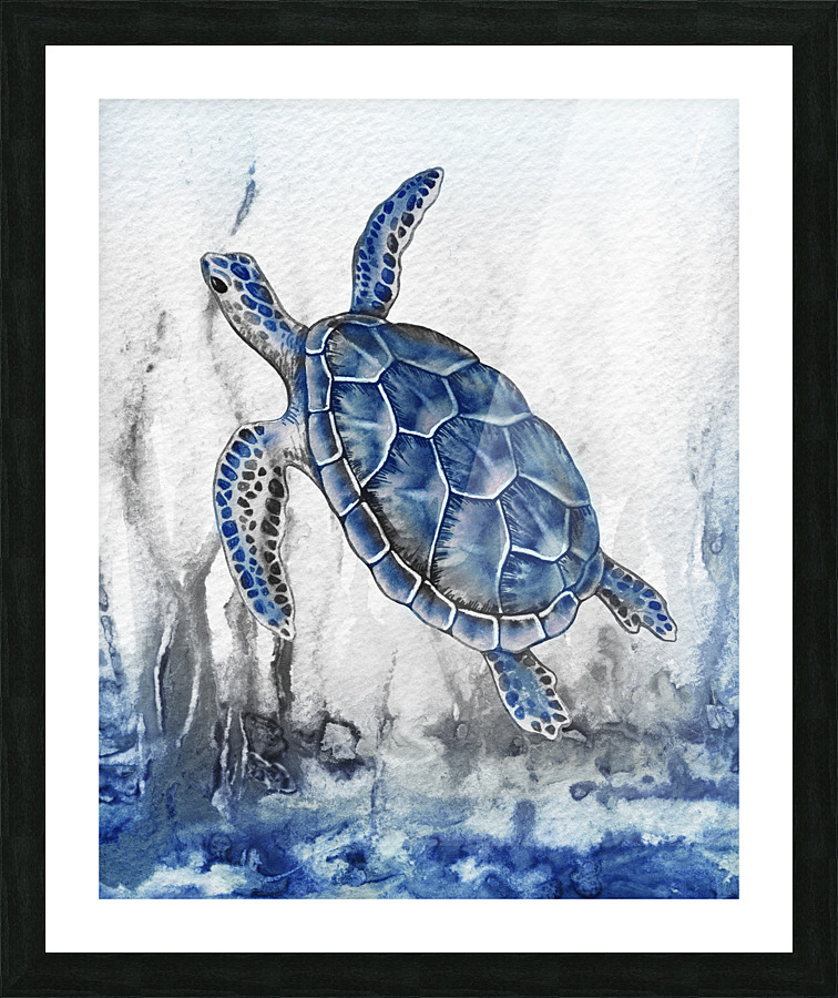 Watercolor Giant Turtle In Abstract Seaweed And Water IX Picture Frame print