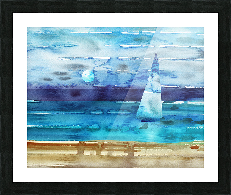Beach House Art Sailboat At The Ocean Shore Seascape Painting V Picture Frame print
