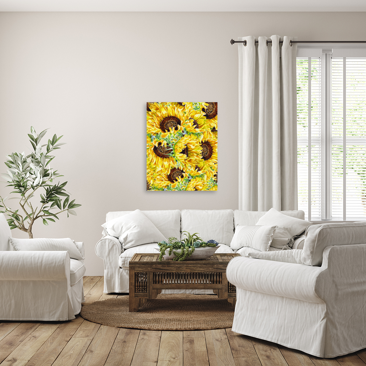 The Field Of Watercolor Sunflowers Pattern Reproduction