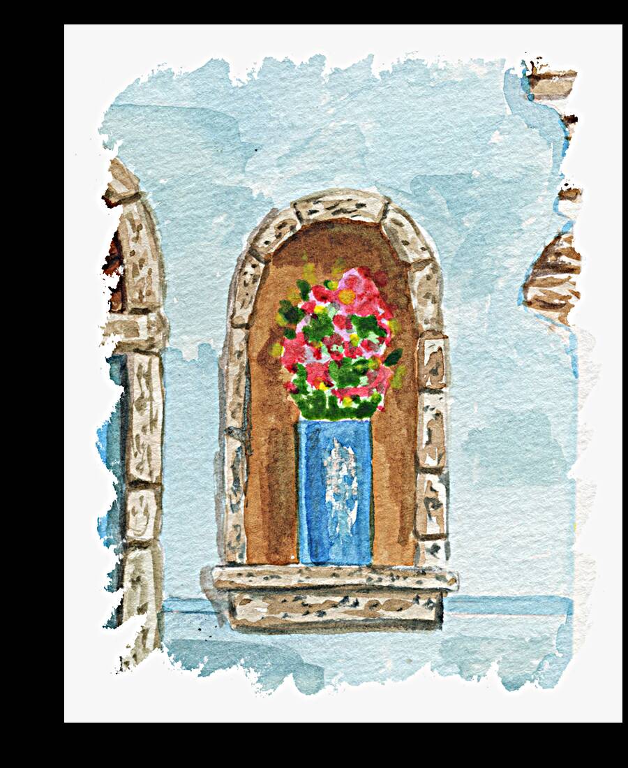 Antique Old Ancient Retro Window Watercolor 1 Reproduction
