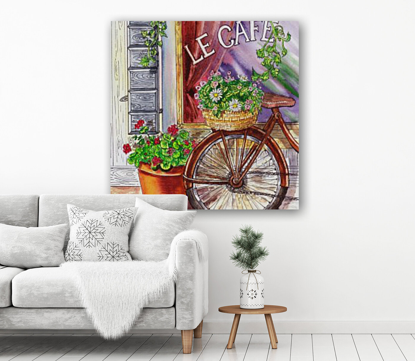 French Cafe And Bicycle With Basket Reproduction