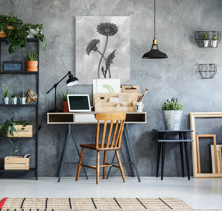 Gerbera Simple Gray Botanical Flower On Watercolor Marble  Reproduction