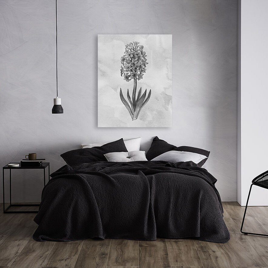 Hyacinth Simple Gray Botanical Flower On Watercolor Marble  Reproduction