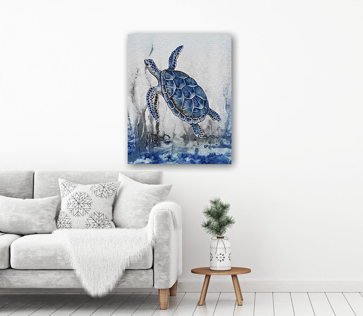 Watercolor Giant Turtle In Abstract Seaweed And Water IX Reproduction