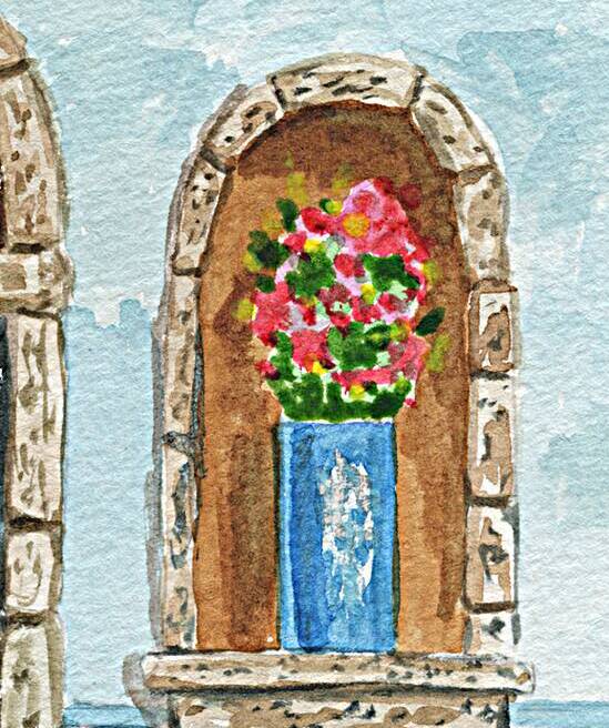 Antique Old Ancient Retro Window Watercolor 1 Reproduction