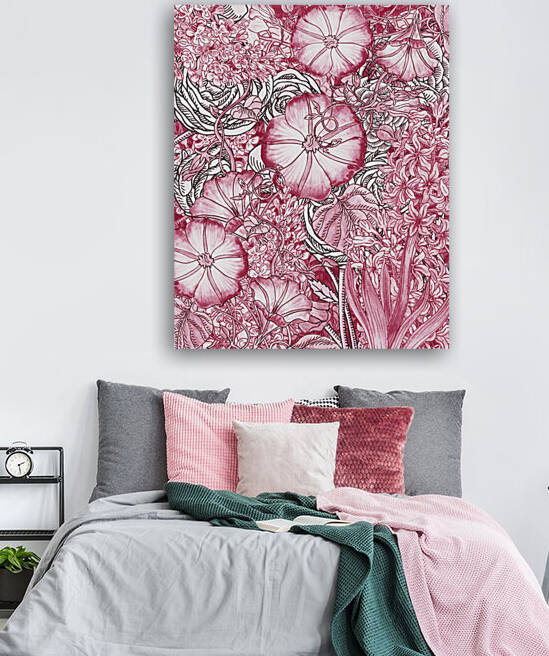 Watercolor Botanical Flowers Garden Pink Flowerbed VI by Irina Sztukowski