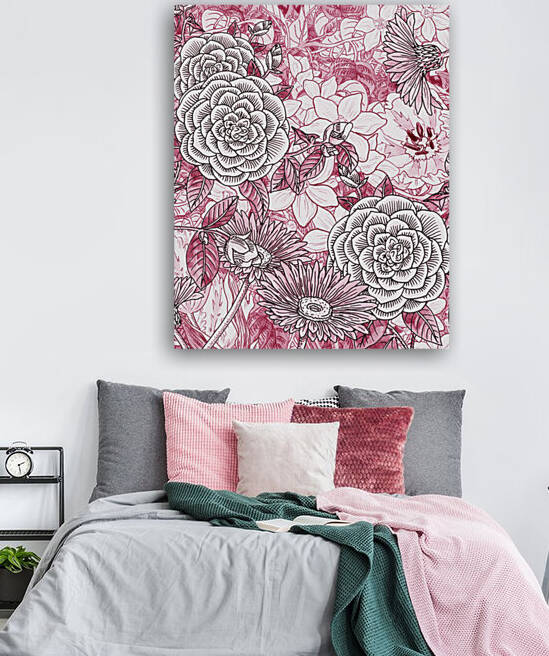 Watercolor Botanical Flowers Garden Pink Flowerbed II by Irina Sztukowski
