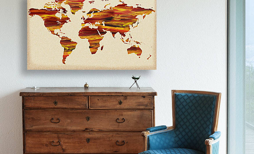 Watercolor Silhouette World Map Terra Lines by Irina Sztukowski