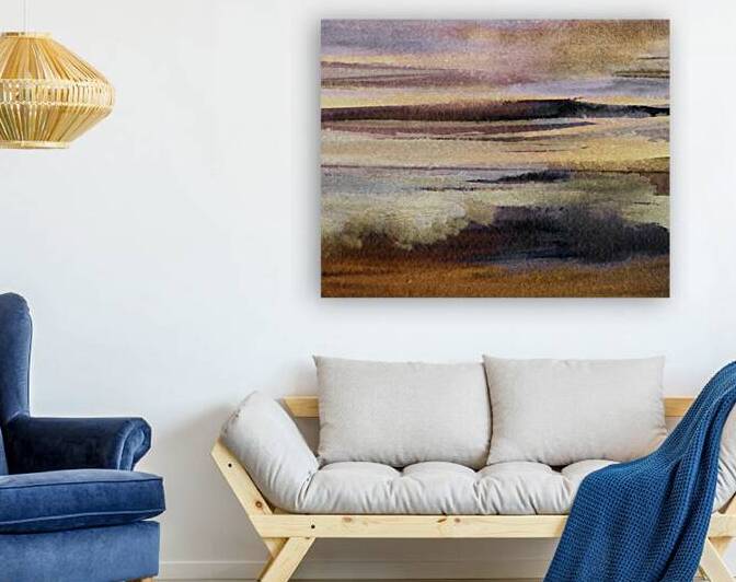 Golden Glow Abstract Landscape Watercolor Paintin by Irina Sztukowski
