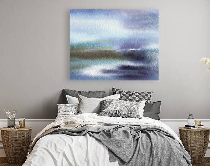 Relaxing Blue Contemporary Landscape Painting by by Irina Sztukowski