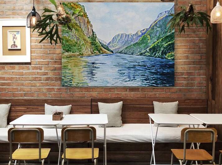 Gorgeous Fiord Of Norway Watercolor Landscape by by Irina Sztukowski
