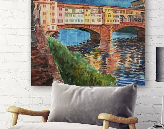 Italy Florence Ponte Vecchio Watercolor by Irina Sztukowski