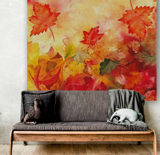 Welcome Fall Red Green Yellow Birch Oak Maple Watercolor Leaves by Irina Sztukowski