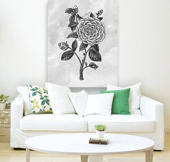 Camellia Simple Gray Botanical Flower On Watercolor Marble  by Irina Sztukowski
