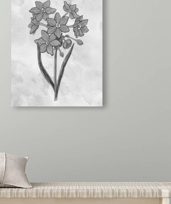 Daffodils Simple Gray Botanical Flower On Watercolor Marble  by Irina Sztukowski